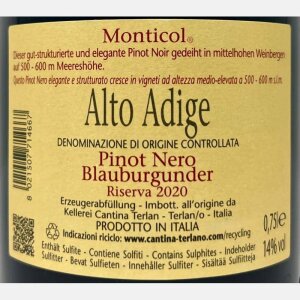 Pinot Nero Riserva Monticol Alto Adige DOC 2020 - Cantina Terlan