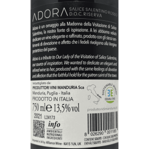Salice Salentino Riserva Adora DOP 2021 - Produttori di Manduria
