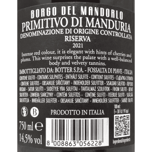 Primitivo di Manduria Riserva DOC 2021 - Borgo del Mandorlo, Botter